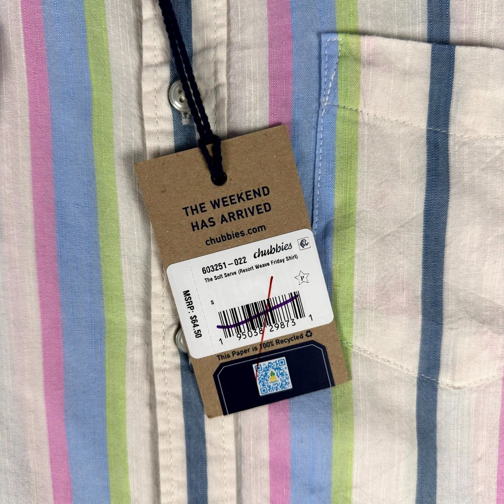 Chubbies Shirt Mens Small Blue Pink Soft Serve Resort Weave Friday Chambray New - Picture 6 of 9